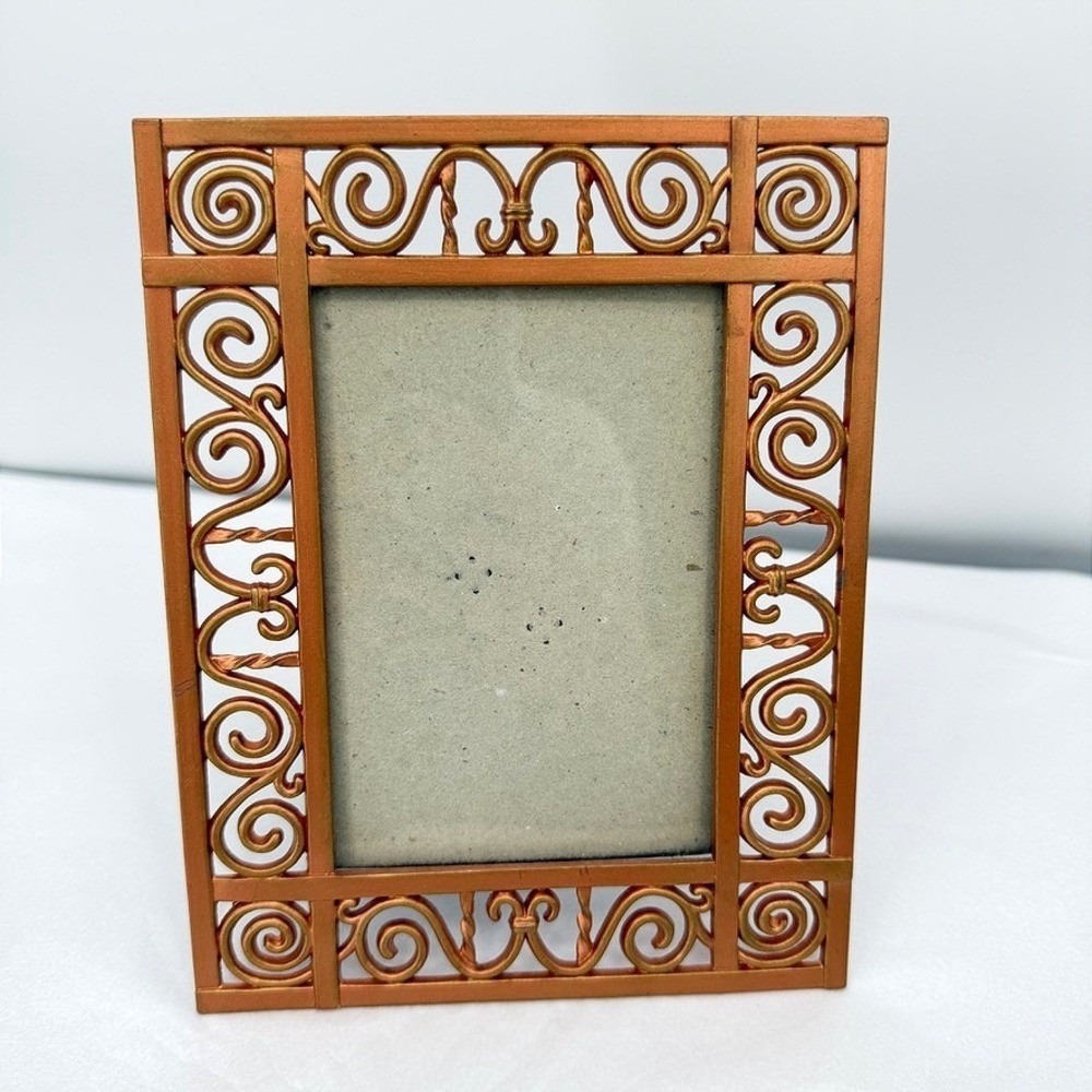 VTG Elsa L Picture Frame Copper Scroll Ornate Filigree‎ Metal Tabletop Decor